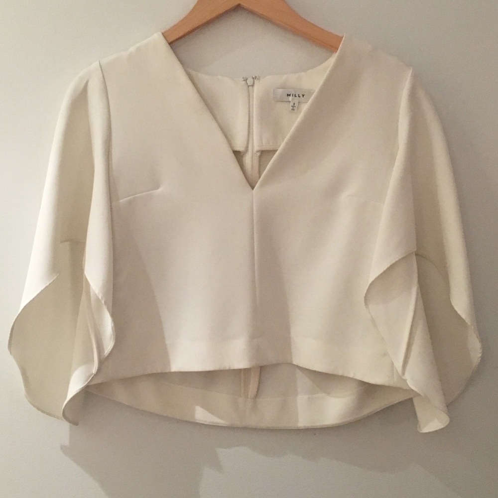 Milly V Neck Crop Wide Sleeve Top Small